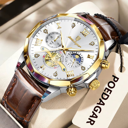 Reloj De Pulsera POEDAGAR Militar De Lujo Para Hombre, Reloj De Cuarzo Resistente Al Agua Con Cronógrafo Luminoso, Reloj De Cuero Para Hombre, Relojes Deportivos Para Hombre, Reloj Masculino