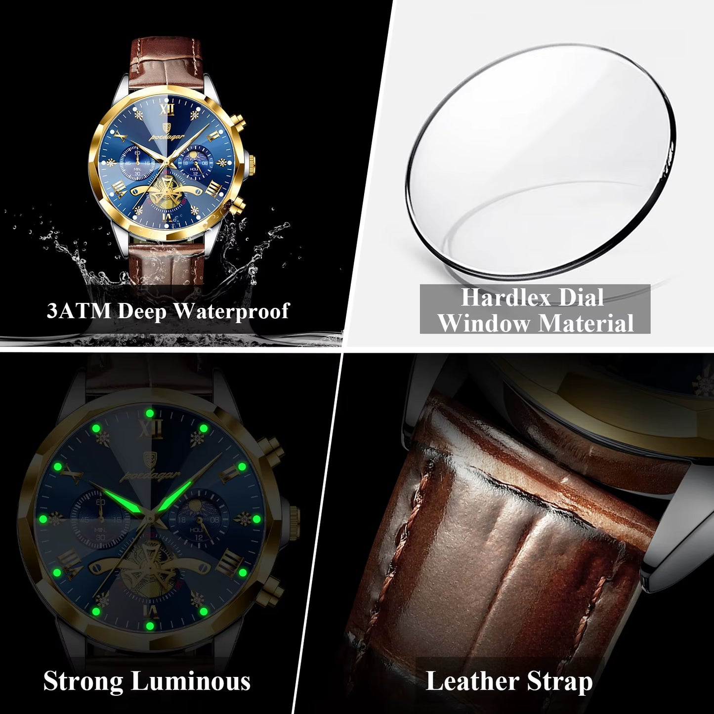 Reloj De Pulsera POEDAGAR Militar De Lujo Para Hombre, Reloj De Cuarzo Resistente Al Agua Con Cronógrafo Luminoso, Reloj De Cuero Para Hombre, Relojes Deportivos Para Hombre, Reloj Masculino