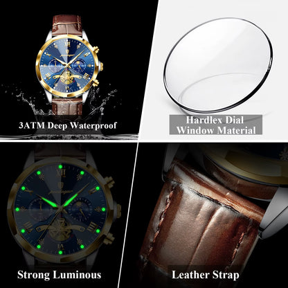 Reloj De Pulsera POEDAGAR Militar De Lujo Para Hombre, Reloj De Cuarzo Resistente Al Agua Con Cronógrafo Luminoso, Reloj De Cuero Para Hombre, Relojes Deportivos Para Hombre, Reloj Masculino