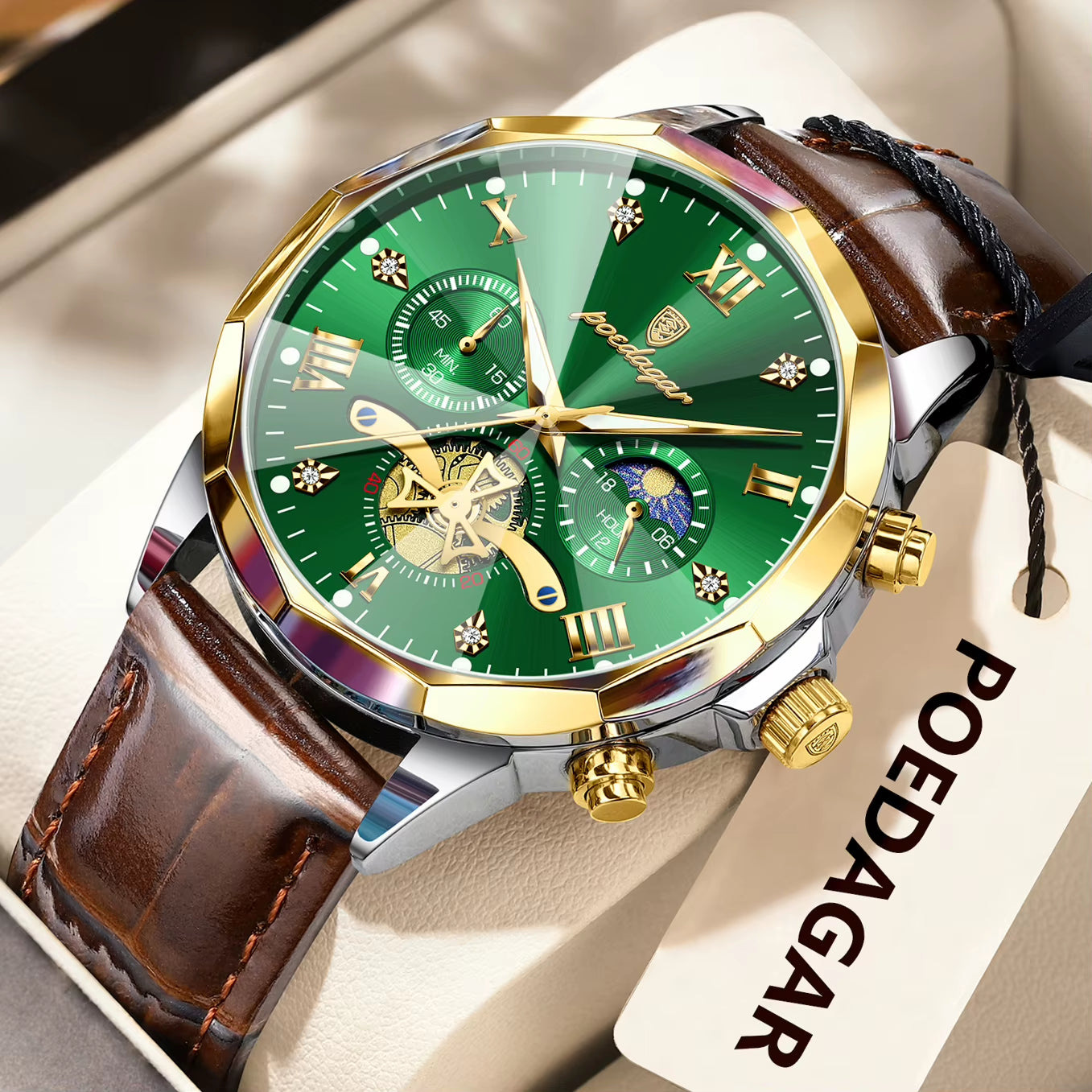 Reloj De Pulsera POEDAGAR Militar De Lujo Para Hombre, Reloj De Cuarzo Resistente Al Agua Con Cronógrafo Luminoso, Reloj De Cuero Para Hombre, Relojes Deportivos Para Hombre, Reloj Masculino
