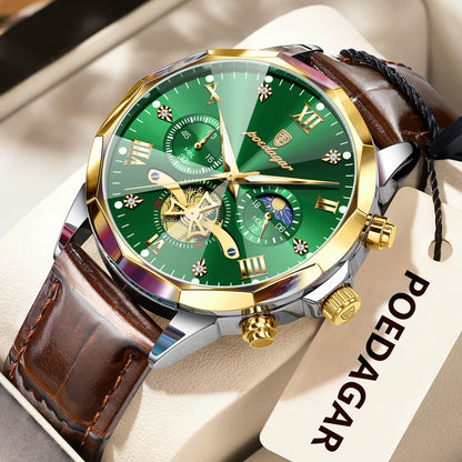 Reloj De Pulsera POEDAGAR Militar De Lujo Para Hombre, Reloj De Cuarzo Resistente Al Agua Con Cronógrafo Luminoso, Reloj De Cuero Para Hombre, Relojes Deportivos Para Hombre, Reloj Masculino