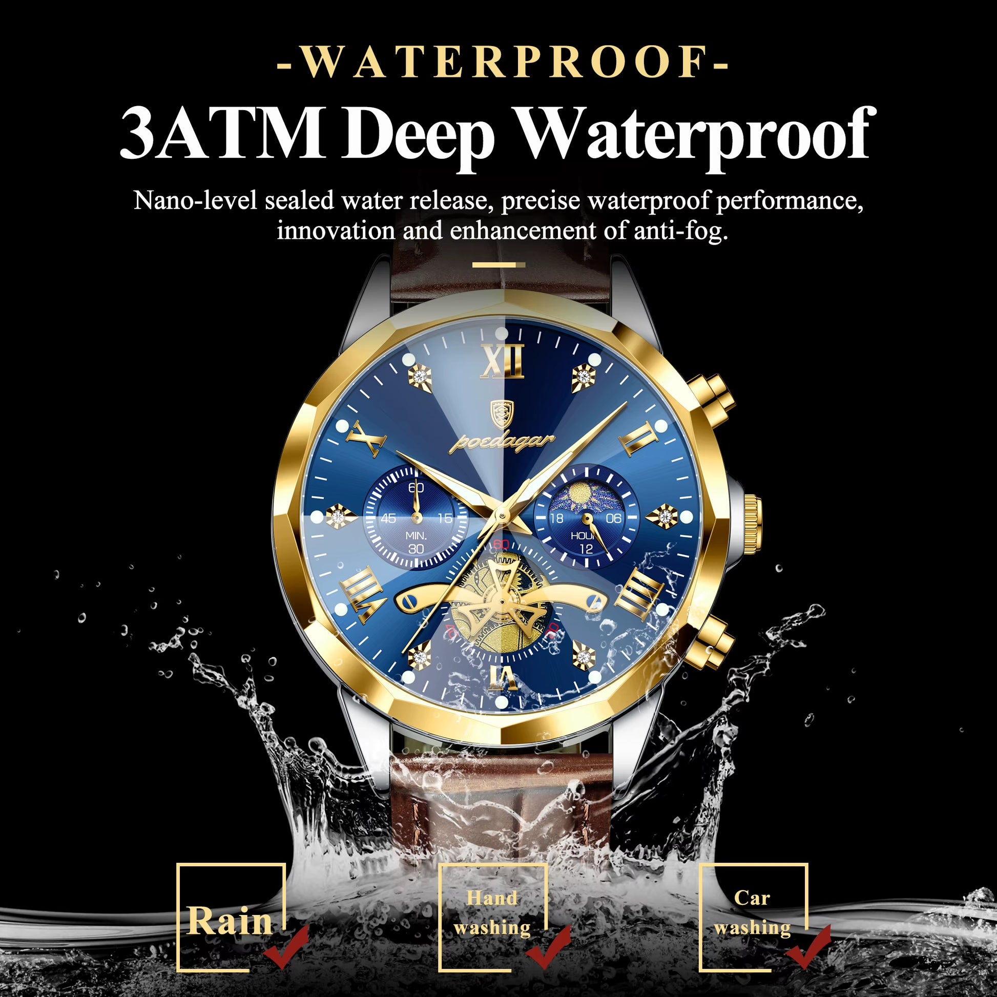 Reloj De Pulsera POEDAGAR Militar De Lujo Para Hombre, Reloj De Cuarzo Resistente Al Agua Con Cronógrafo Luminoso, Reloj De Cuero Para Hombre, Relojes Deportivos Para Hombre, Reloj Masculino
