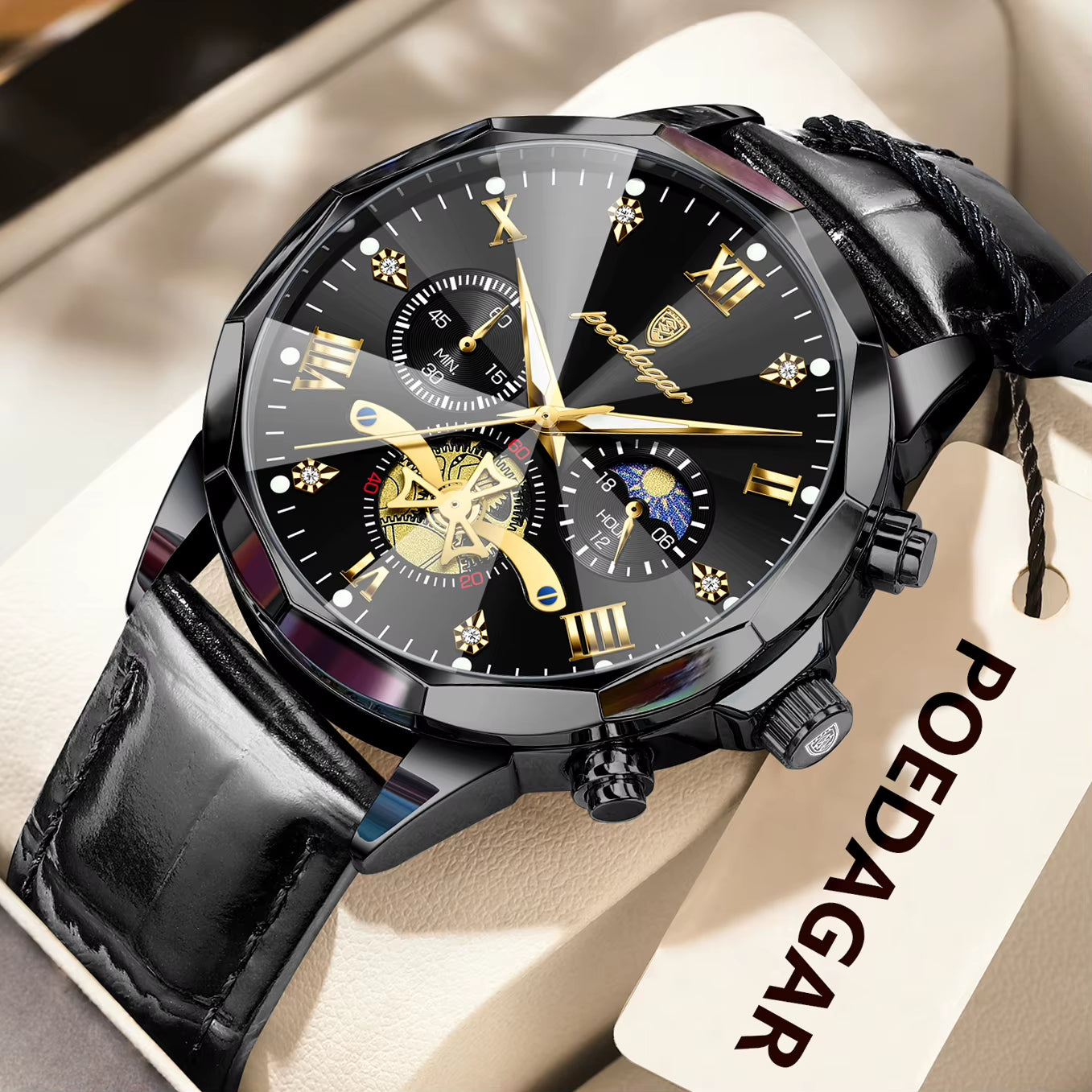 Reloj De Pulsera POEDAGAR Militar De Lujo Para Hombre, Reloj De Cuarzo Resistente Al Agua Con Cronógrafo Luminoso, Reloj De Cuero Para Hombre, Relojes Deportivos Para Hombre, Reloj Masculino