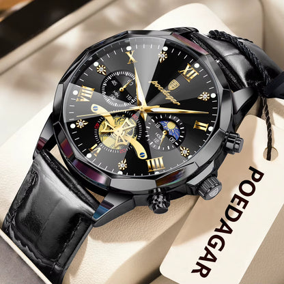 Reloj De Pulsera POEDAGAR Militar De Lujo Para Hombre, Reloj De Cuarzo Resistente Al Agua Con Cronógrafo Luminoso, Reloj De Cuero Para Hombre, Relojes Deportivos Para Hombre, Reloj Masculino