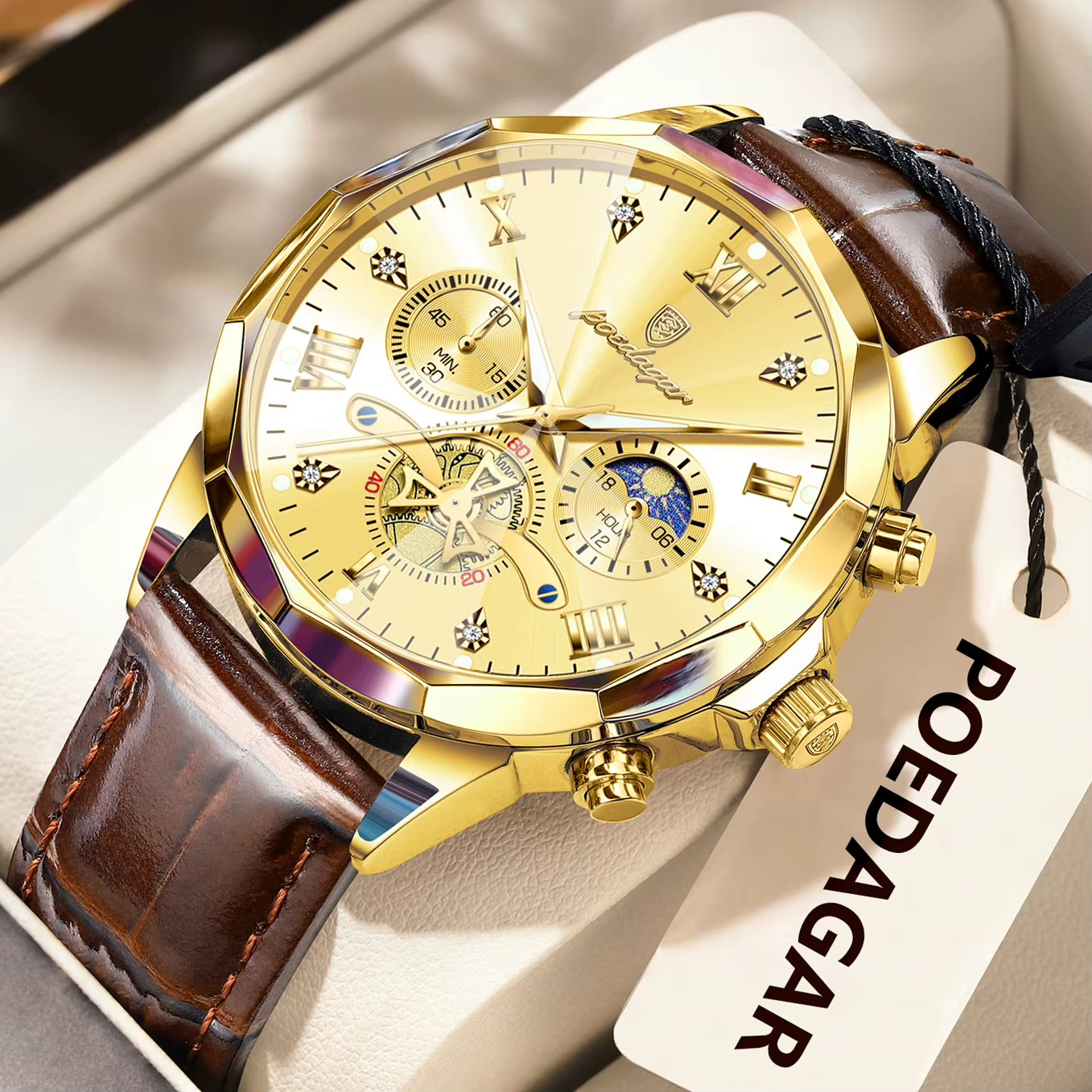 Reloj De Pulsera POEDAGAR Militar De Lujo Para Hombre, Reloj De Cuarzo Resistente Al Agua Con Cronógrafo Luminoso, Reloj De Cuero Para Hombre, Relojes Deportivos Para Hombre, Reloj Masculino