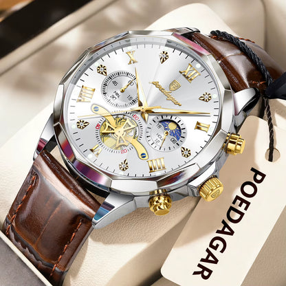 Reloj De Pulsera POEDAGAR Militar De Lujo Para Hombre, Reloj De Cuarzo Resistente Al Agua Con Cronógrafo Luminoso, Reloj De Cuero Para Hombre, Relojes Deportivos Para Hombre, Reloj Masculino